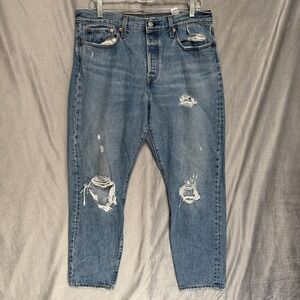 Levis Premium Wedgie Jeans Womens 31 Blue High Rise Distressed Button Fly Ankle